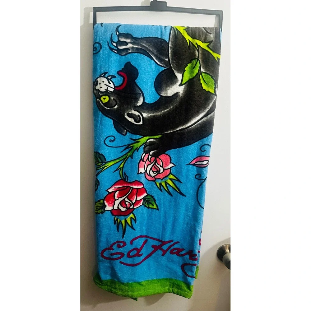 Ed Hardy‎ Panther Rose Beach Towel NWT 100 Cotton 36x68 Y2K Tattoo Biker Decor